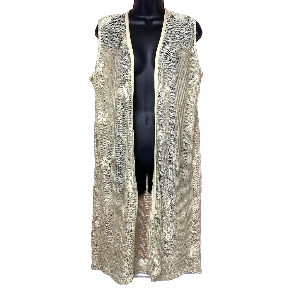 Gold Mesh One Size Duster Swim Cover‎ Up Open Front Sleeveless Seashell Resort
